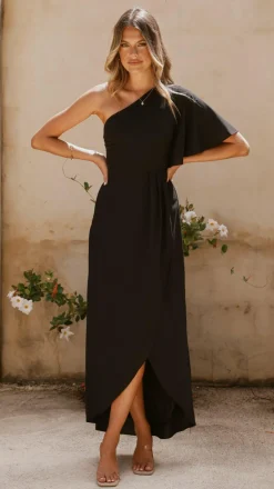 Emma One Sleeve Maxi Dress - Black