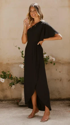 Emma One Sleeve Maxi Dress - Black