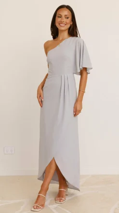 Emma One Sleeve Maxi Dress - Silver