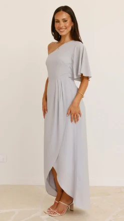 Emma One Sleeve Maxi Dress - Silver