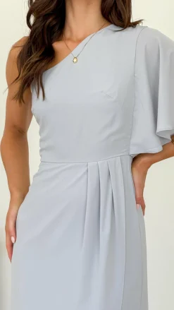 Emma One Sleeve Maxi Dress - Silver