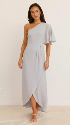 Emma One Sleeve Maxi Dress - Silver