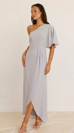 Emma One Sleeve Maxi Dress - Silver