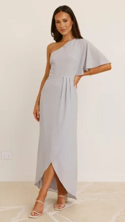 Emma One Sleeve Maxi Dress - Silver