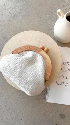 Etta Tweed Timber Frame Clutch - White