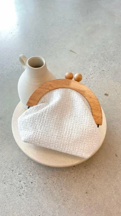 Etta Tweed Timber Frame Clutch - White