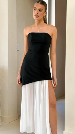 Fenella Asymmetrical Maxi Dress - Black / White