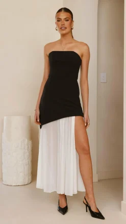 Fenella Asymmetrical Maxi Dress - Black / White