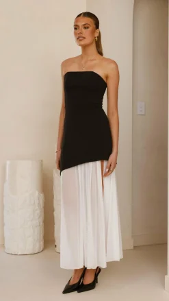 Fenella Asymmetrical Maxi Dress - Black / White