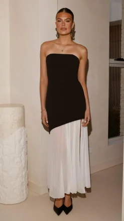 Fenella Asymmetrical Maxi Dress - Black / White