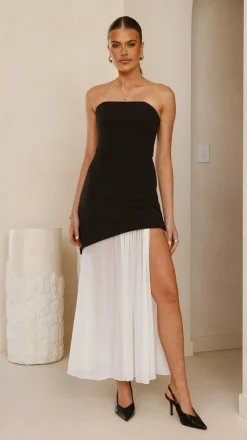 Fenella Asymmetrical Maxi Dress - Black / White