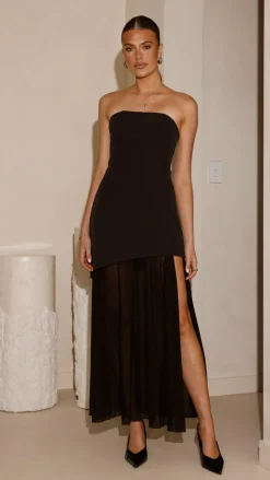 Fenella Asymmetrical Maxi Dress - Black