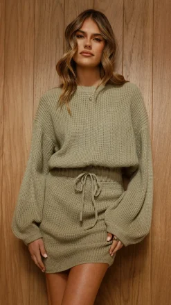 Feya Knit Mini Dress - Olive