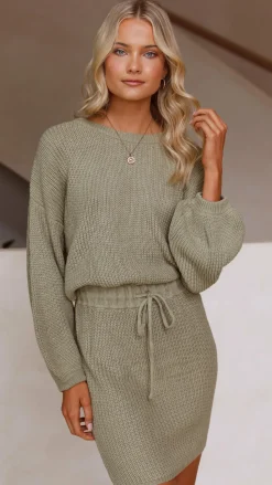 Feya Knit Mini Dress - Olive