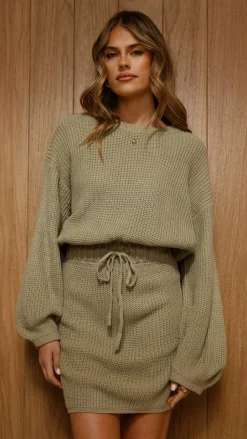 Feya Knit Mini Dress - Olive