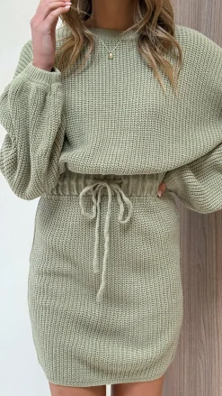 Feya Knit Mini Dress - Olive