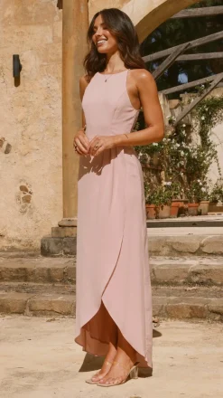 Genevieve Boat Neck Maxi Dress - Dusty Pink