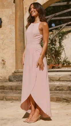 Genevieve Boat Neck Maxi Dress - Dusty Pink