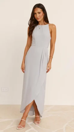 Genevieve Boat Neck Maxi Dress - Silver