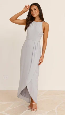 Genevieve Boat Neck Maxi Dress - Silver