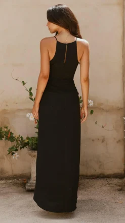 Genevieve Boat Neck Maxi Dress - Black