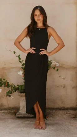 Genevieve Boat Neck Maxi Dress - Black
