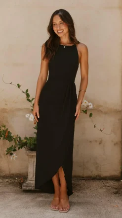 Genevieve Boat Neck Maxi Dress - Black
