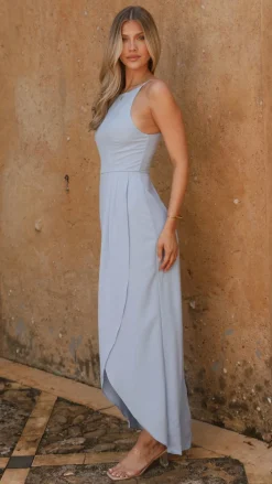 Genevieve Boat Neck Maxi Dress - Blue