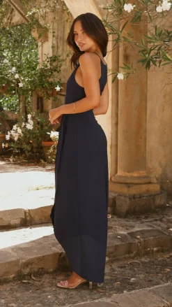 Genevieve Boat Neck Maxi Dress - Navy