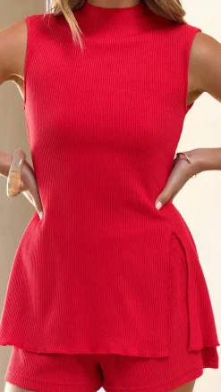 Gigi High Neck Top - Red