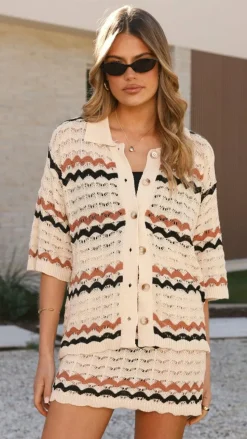 Greta Button Up Shirt - Natural Stripe