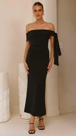 Halen Off Shoulder Midi Dress - Black