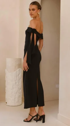 Halen Off Shoulder Midi Dress - Black