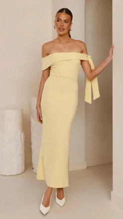 Halen Off Shoulder Midi Dress - Lemon