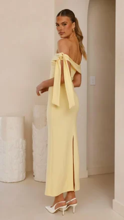 Halen Off Shoulder Midi Dress - Lemon