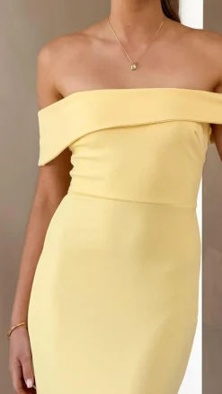 Halen Off Shoulder Midi Dress - Lemon