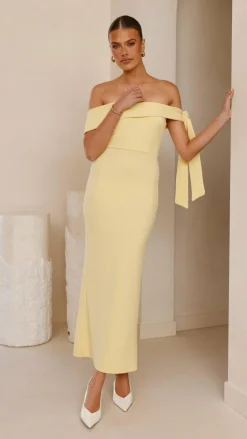 Halen Off Shoulder Midi Dress - Lemon
