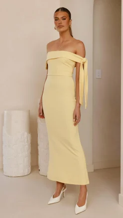 Halen Off Shoulder Midi Dress - Lemon