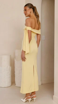 Halen Off Shoulder Midi Dress - Lemon