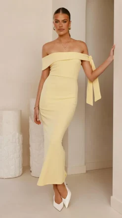Halen Off Shoulder Midi Dress - Lemon