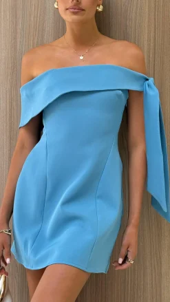 Halen Off Shoulder Mini Dress - Blue