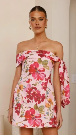 Halen Off Shoulder Mini Dress - Pink Floral