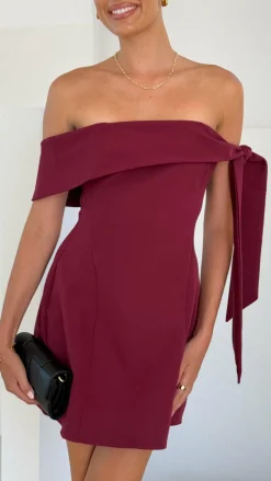 Halen Off Shoulder Mini Dress - Wine