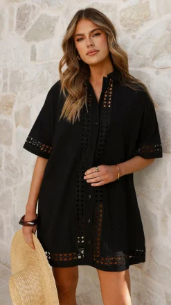 Halia Mini Shirt Dress - Black