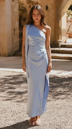Halle One Shoulder Maxi Dress - Blue