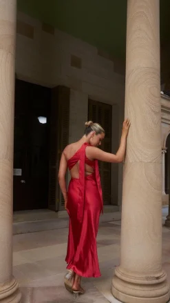 Halle One Shoulder Maxi Dress - Red