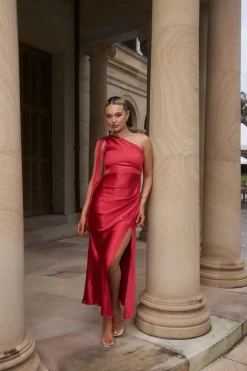 Halle One Shoulder Maxi Dress - Red