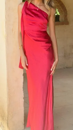 Halle One Shoulder Maxi Dress - Red