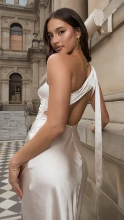 Halle One Shoulder Maxi Dress - Champagne