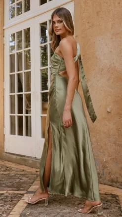 Halle One Shoulder Maxi Dress - Olive